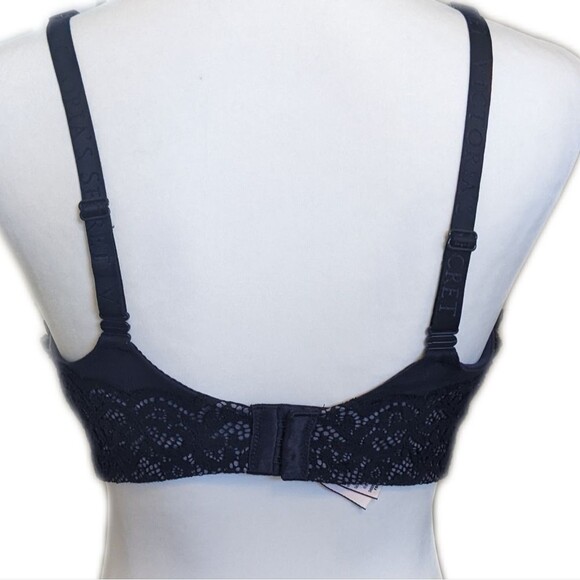 Victoria's Secret navy blue padded lined underwire bra, lace overlay 36DDD - Picture 2 of 9